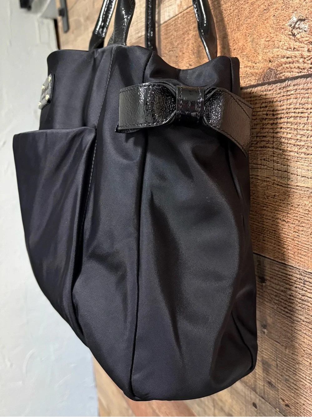 Kate Spade New York Lawrenceville Slim Kenny Tote Black Nylon Patent Leather Bow